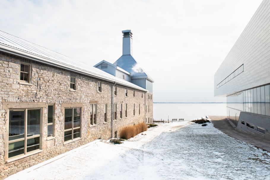 The west side of the Tett Centre on a snowy day. 