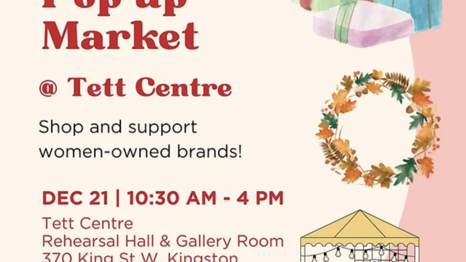 Text reads, "Christmas Pop-up Market @ Tett Centre" with holiday images and AWEC logo. 